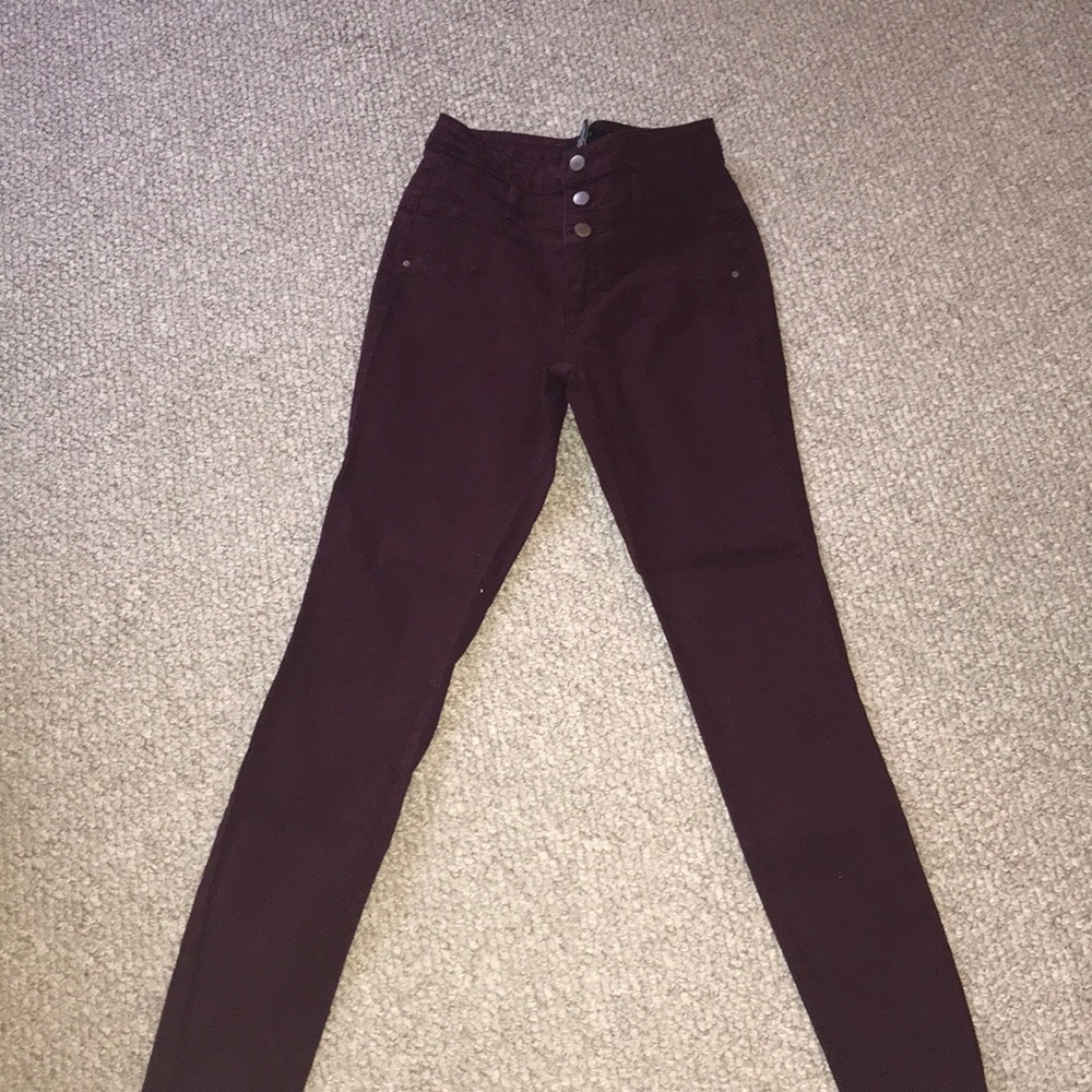 Maroon High Waisted Skinny Jeans